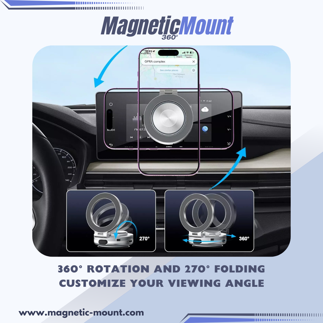 Magnetic phone holder for car dashboards with strong grip and stability.